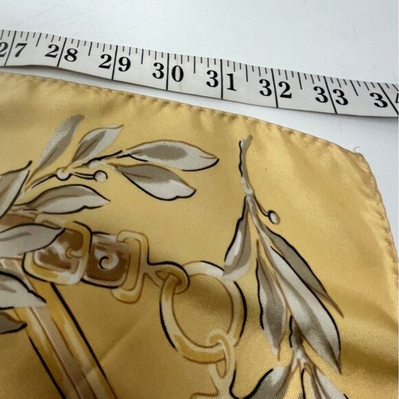 Brooks Brothers Equestrian Silk Scarf 34" Square Tan & White Gold Accents 55f - Picture 3 of 7